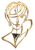 JJ Jonette Jewelry Woman Silhouette Brooch Pin Open Work Gold Tone Black Lucite - £18.30 GBP