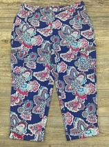 CHICO&#39;S Cropped Pants Blue Paisley Floral Print Cuffed Stretch Size 2 (Large/12) - £18.96 GBP