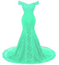 Off Shoulder Mermaid Long Lace Beaded Prom Dress Corset Evening Gowns Mint Green - £106.81 GBP