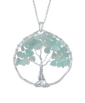 Silver Roots Tree of Life Aquamarine Stones Sterling Silver Pendant Necklace  - £44.82 GBP