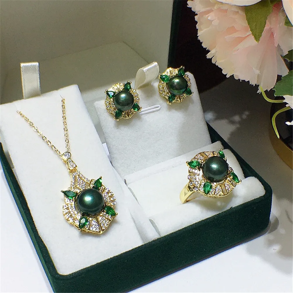 Women&#39;s Freshwater Pearl Pendant Set 8-10Retro Palace Style Three-piece Fashion  - $59.52