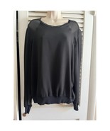 BCBGMAXAZRIA black sheer sleeve L Banded hem and sleeves luxurious party - $25.60