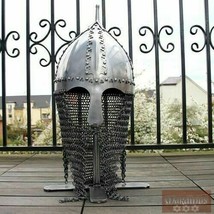 18GA Acciaio Medievale Norman Viking Knight Casco Con Maglia Metallica Replica - £105.85 GBP