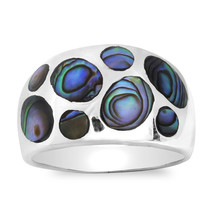 Modern Bubble Dot Dome Abalone Shell Sterling Silver Ring-8 - £18.70 GBP