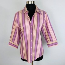 Eddie Bauer Shirt Womens Wrinkle Resistant Striped Pink Purple Shirt L - £11.08 GBP