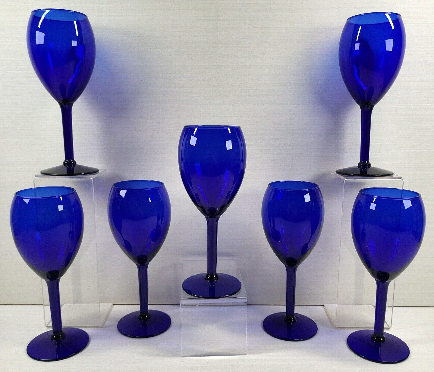 7 Pottery Barn PBY20 Cobalt Blue Water Goblets Set Elegant Drinking Stemware Lot - $69.17