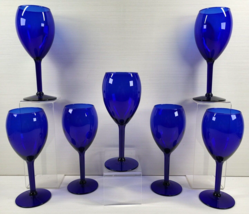 7 Pottery Barn PBY20 Cobalt Blue Water Goblets Set Elegant Drinking Stemware Lot - £51.73 GBP