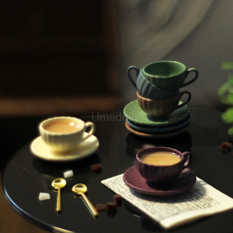 1 Set Metal 1/6 or 1/12 Scale Miniature Dollhouse Coffee Cup with Saucer Kitchen - £9.31 GBP+