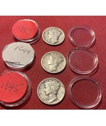 Mercury Dimes - Lot of (3),1943-1944-1945- 90% Silver Mercury Dimes - £19.71 GBP