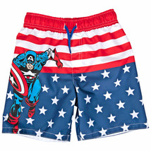 Captain America Character With Stars and Stripes Youth Swim Shorts Multi-Color - £13.57 GBP