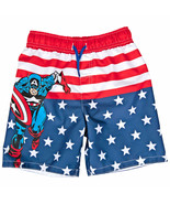 Captain America Character With Stars and Stripes Youth Swim Shorts Multi... - £13.42 GBP