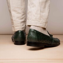 Aubiere Genuine Ostrich Quill Tassel Loafers Shoes Forest Green image 9