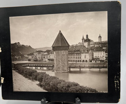 Photograph Lucerne Switzerland The Wasserturm Chapel Bridge Reuss River 1876 - £29.38 GBP