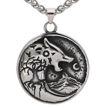 Skoll Hati Norse Necklace Silver Stainless Steel Viking Yggdrasil Wolf Pendant - £21.89 GBP