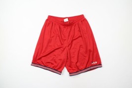 Vtg 90s Fila Mens XL Spell Out Striped Above Knee Mesh Shorts Red Polyester USA - £46.57 GBP