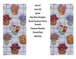 KAY DEE DESIGNS &quot;Floral Flower Pots&quot; R7576 Two Dual Purpose Terry Towels... - £12.62 GBP