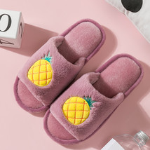 Cute Fruit Pattern Home Women Slippers Winter Plush Ladies Flats Shoes Strawberr - £21.93 GBP