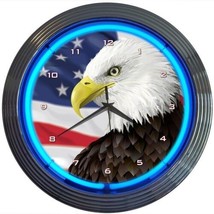 Eagle With American Flag Neon Clock 15&quot;x15&quot; - £64.25 GBP