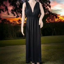 Intime of California Nightgown M Long Black Grecian Goddess Gathered Front 60s - £63.30 GBP