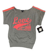 NEW Womens Miss Chievous Gray Short Sleeve Tunic Love Shirt Coral Zipper... - $27.06 CAD