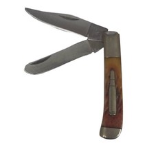 Vintage Frost Cutlery Jigged Bone Pocket Knife w/ Telescope Inlay Campin... - $37.23