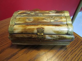 Camel Bone Brass Jewelry Box, Brass Decor On Cover And Body Rare Orig - £98.90 GBP