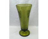 Vintage MCM Green Glass Flower Vase With Grapes On Vines X 9 1/2&quot; - $29.69