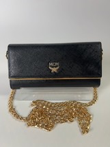 MCM Long Trifold Wallet Black/Gold w/chain-Shoulder strap Ladies - £293.69 GBP