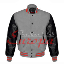 American Unisex Black Real Leather Sleeves Letterman College Varsity Wool Jacket - £64.38 GBP