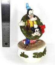 Walt Disney Goofy &amp; Mickey&#39;s Nephew Christmas Ceramic Music Box 1981 by ... - £18.02 GBP