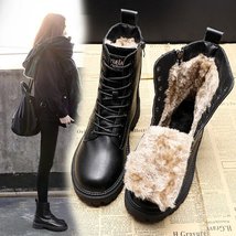 New Size 35-43 Genuine Leather Ankle Boots Zipper Thick Fur Warm Snow Boots Wome - £26.17 GBP