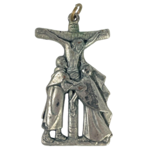 Jesus Christ Crucifixion Mourners Vtg Metal Pendant Charm Apostolato Liturgico - £18.91 GBP