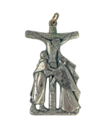 Jesus Christ Crucifixion Mourners Vtg Metal Pendant Charm Apostolato Lit... - £19.02 GBP