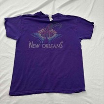 Gildan T-Shirt Purple Print Short Sleeve Crew Neck New Orleans Medium M - £14.24 GBP