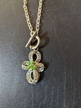 silver tone fashion 9&quot; necklace with siler tone ribbon pendant w/ clear ... - €20,44 EUR