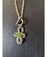 silver tone fashion 9&quot; necklace with siler tone ribbon pendant w/ clear ... - €20,44 EUR