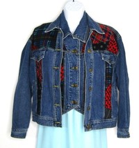 Vintage 80s Carole Little Petite Jean Jacket &amp; Vest Denim Flannel Patchwork - £43.60 GBP