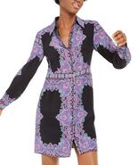 MSRP $498 Nanette Lepore Black & Purple Paisley Shirt Dress Size 2 NWOT - $75.84 CAD