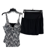 LeiLani 2 Pc Tropical Black  White Tankini Swimsuit Swim Skirt NEW SZ 6,... - $42.86 CAD