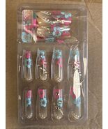 RUOKEXIN Acrylic Coffin Nails 24Pcs Red Blue Flower Gold Rhinestones Glossy - $19.02 CAD