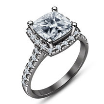 1.30 CT Cushion Cut D/VVS1 Diamond Wedding Engagement Ring 14K Black Gold Finish - £62.90 GBP