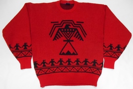 GANT Vintage Men&#39;s 100% Wool SWEATER Red Pullover Native American Thunderbird L - £118.30 GBP