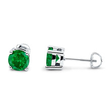 4mm Emerald Round Basket Set Stud Screw Back Earrings Solid Sterling Silver - £23.11 GBP