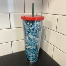 Starbucks 2016 Blue Tropics Tropical Flowers Acrylic Cold Cup Tumbler 24 Oz - $32.00