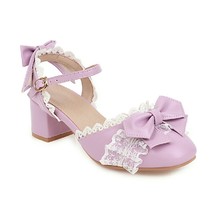Women Mary Janes Pumps Cute Bowtie Princess Lolita Shoes Ladies Square High Heel - £66.11 GBP