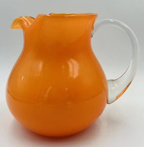 Strawberry Street Glass Pitcher Orange With Clear Handle 10 Round Belly - £24.95 GBP
