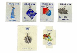 6 Vintage Sterling Silver  Cloisonné Enamel USA States Countries Map Charms - £49.78 GBP