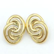 TRIFARI vintage interlocking circle earrings - shiny gold-plated 1980s 90s studs - £15.71 GBP