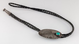 Sterlingsilber Sunburst Bolo Krawatte Mit Türkis Akcent Geflochten Leder - $831.12