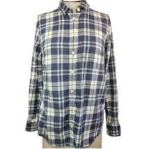 White and Blue Plaid Flannel Button Up Shirt Size XS - £19.78 GBP